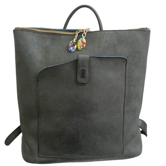 Terrida Italian Leather Black & Pink Backpack 13x13x7 - Picture 1 of 8